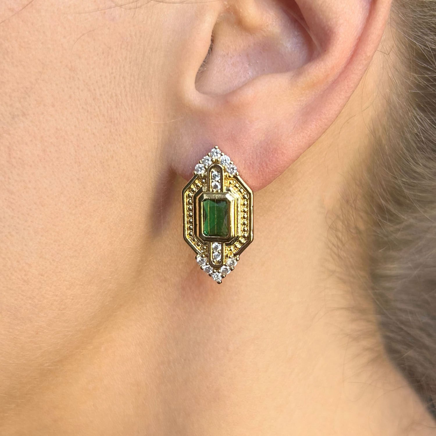 Serenay Zümrüt Zirkon Taşlı  Küpe