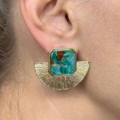 Vintage Zümrüt Zirkon Taşlı Küpe