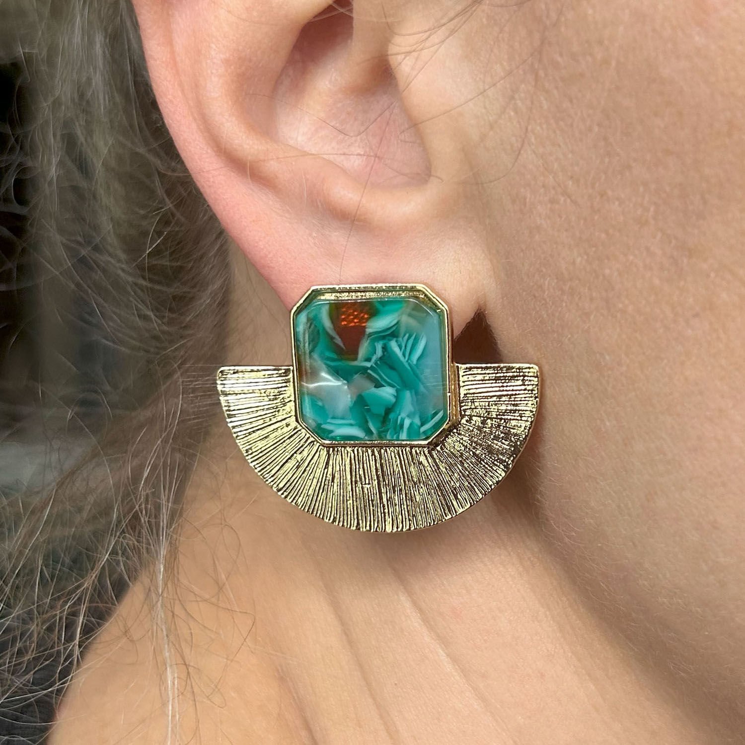 Vintage Zümrüt Zirkon Taşlı Küpe