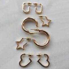 Dörtlü Altın Tonlu Küpe Seti