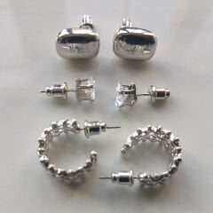 Üçlü Gümüş Tonlu Küpe Seti