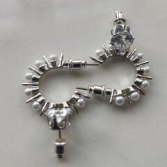 İnci Işıltılı Üçlü Gümüş Tonlu Küpe Seti