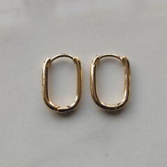 İkili Yıldız ve Dikdörtgen Altın Tonlu Huggie Küpe Seti