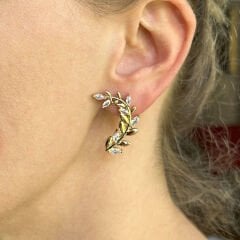 Altın Tonlu Yaprak Sarmaşık Küpeler