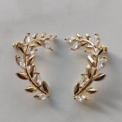 Altın Tonlu Yaprak Sarmaşık Küpeler