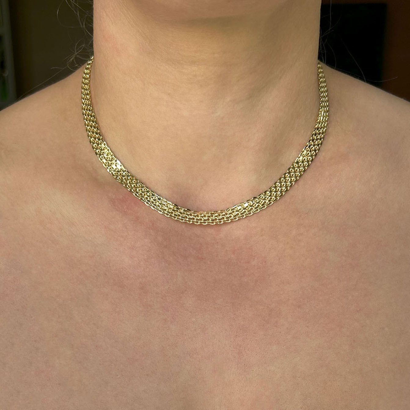 Balıksırtı Örgü Altın Tonlu Kolye