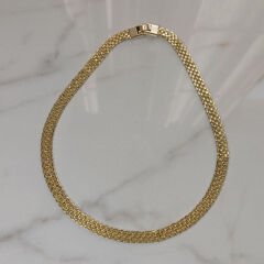 Balıksırtı Örgü Altın Tonlu Kolye