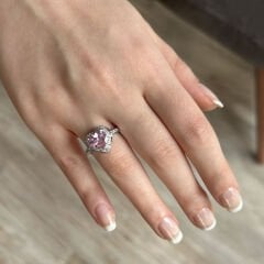Pembe Taşlı Kalp Yüzük