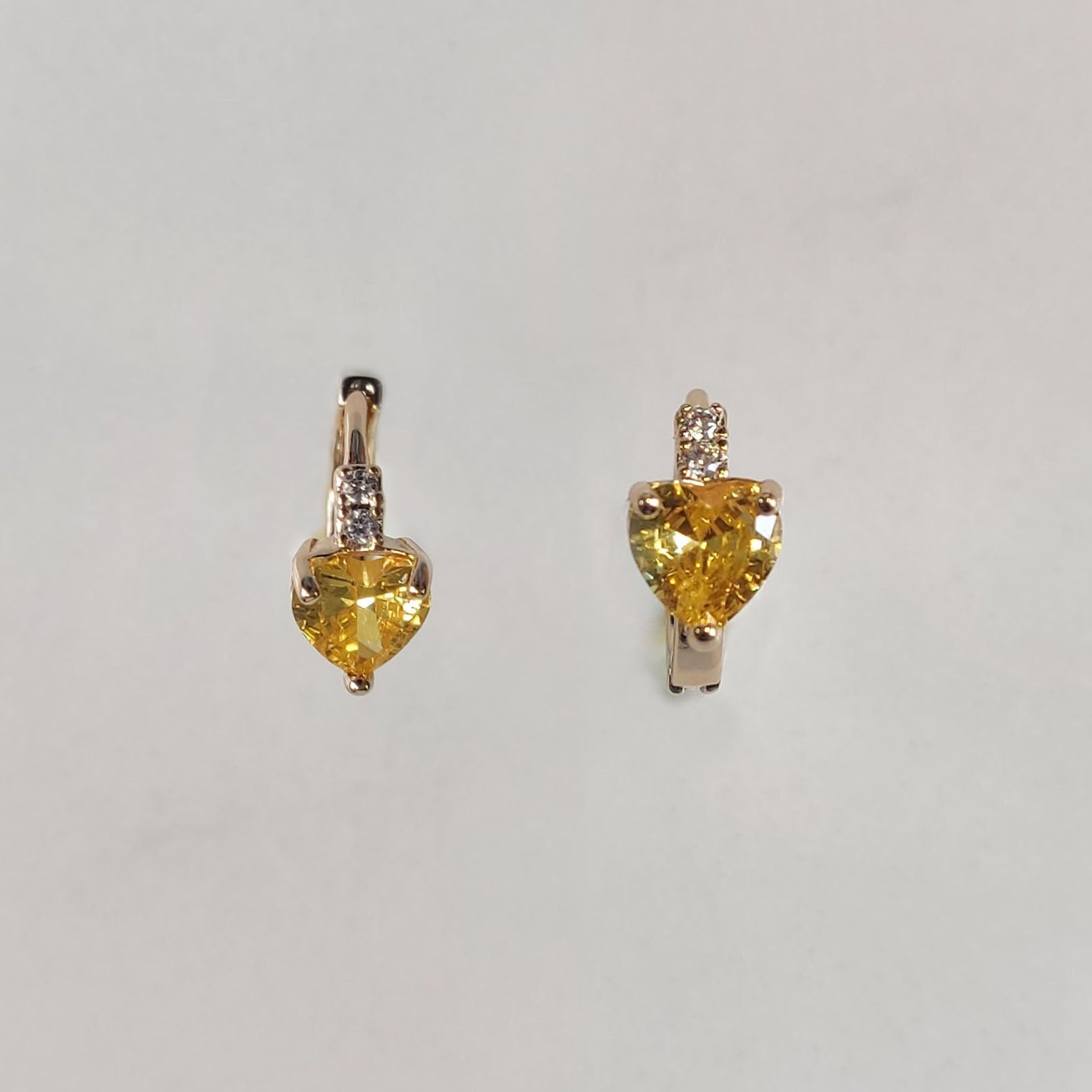 Sarı Taşlı Kalp Küpe ( Çocuk Küpesi)