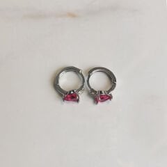 Pembe Taşlı Kalp Küpe ( Çocuk Küpe )( Gümüş kaplama)