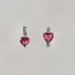 Pembe Taşlı Kalp Küpe ( Çocuk Küpe )( Gümüş kaplama)