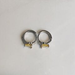 Sarı Taşlı Kalp Küpe (Çocuk Küpe)(Gümüş Kaplama)