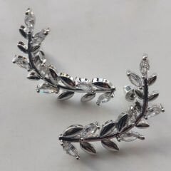 Gümüş Tonlu Yaprak Sarmaşık Küpeler