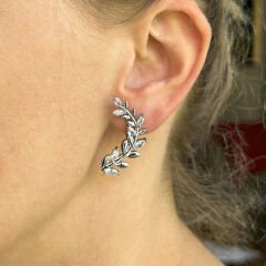 Gümüş Tonlu Yaprak Sarmaşık Küpeler