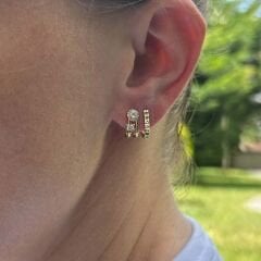 Üçlü Kare Taşlı Küpe