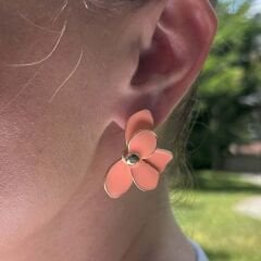 Somon Yarım Çiçek Küpe