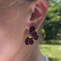 Bordo Yarım Çiçek Küpe