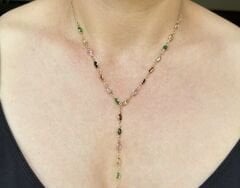 Renkli Taşlı Uzun Zincir