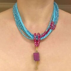 Pembe Akik Uçlu Kristal Kolye