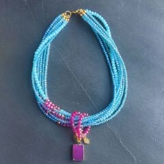 Pembe Akik Uçlu Kristal Kolye