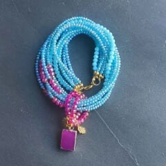 Pembe Akik Uçlu Kristal Kolye