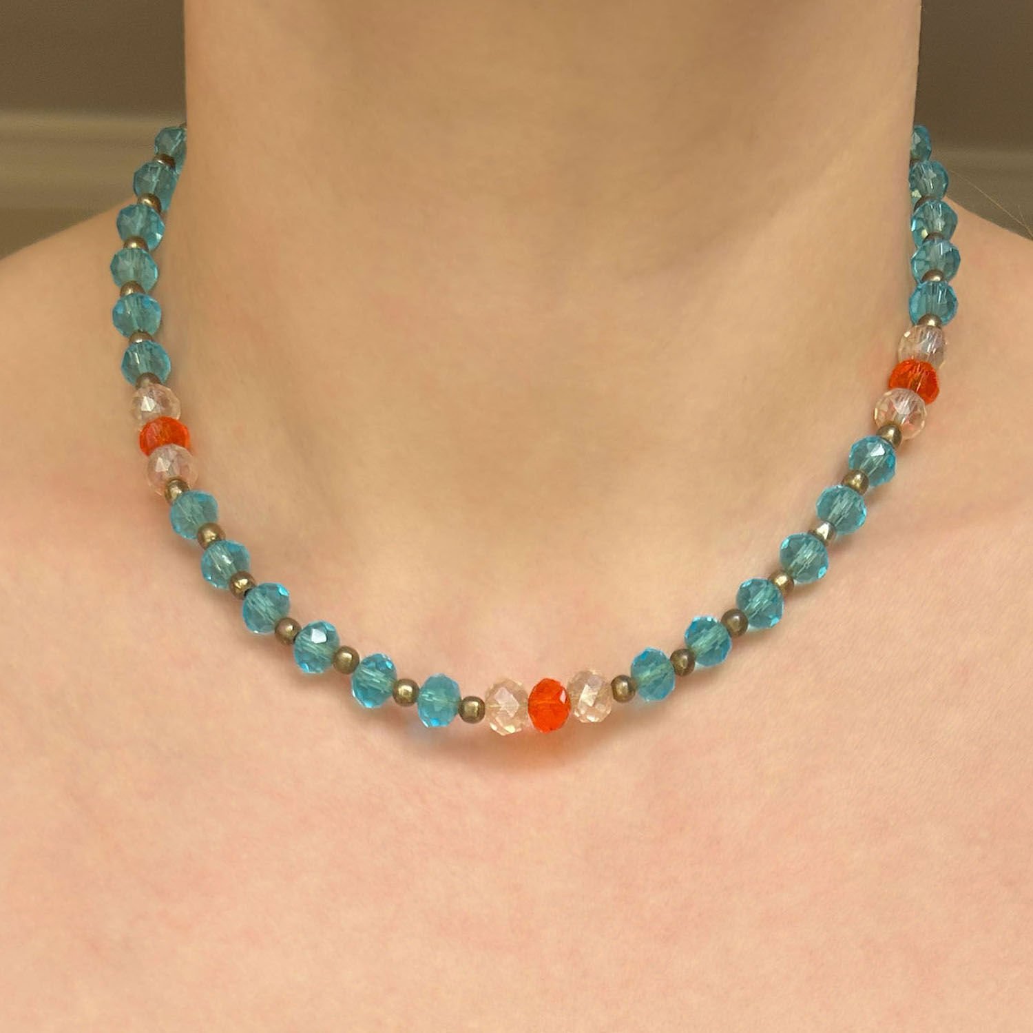 Kristal Boncuk Kolye ( Mavi )