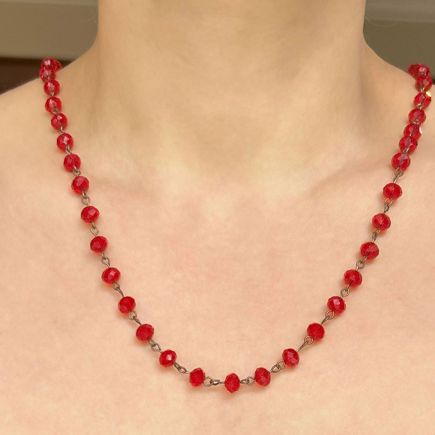 Kristal Boncuk Kolye ( Kırmızı )