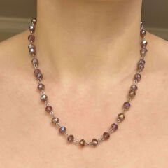 Mor Kristal Boncuk Kolye