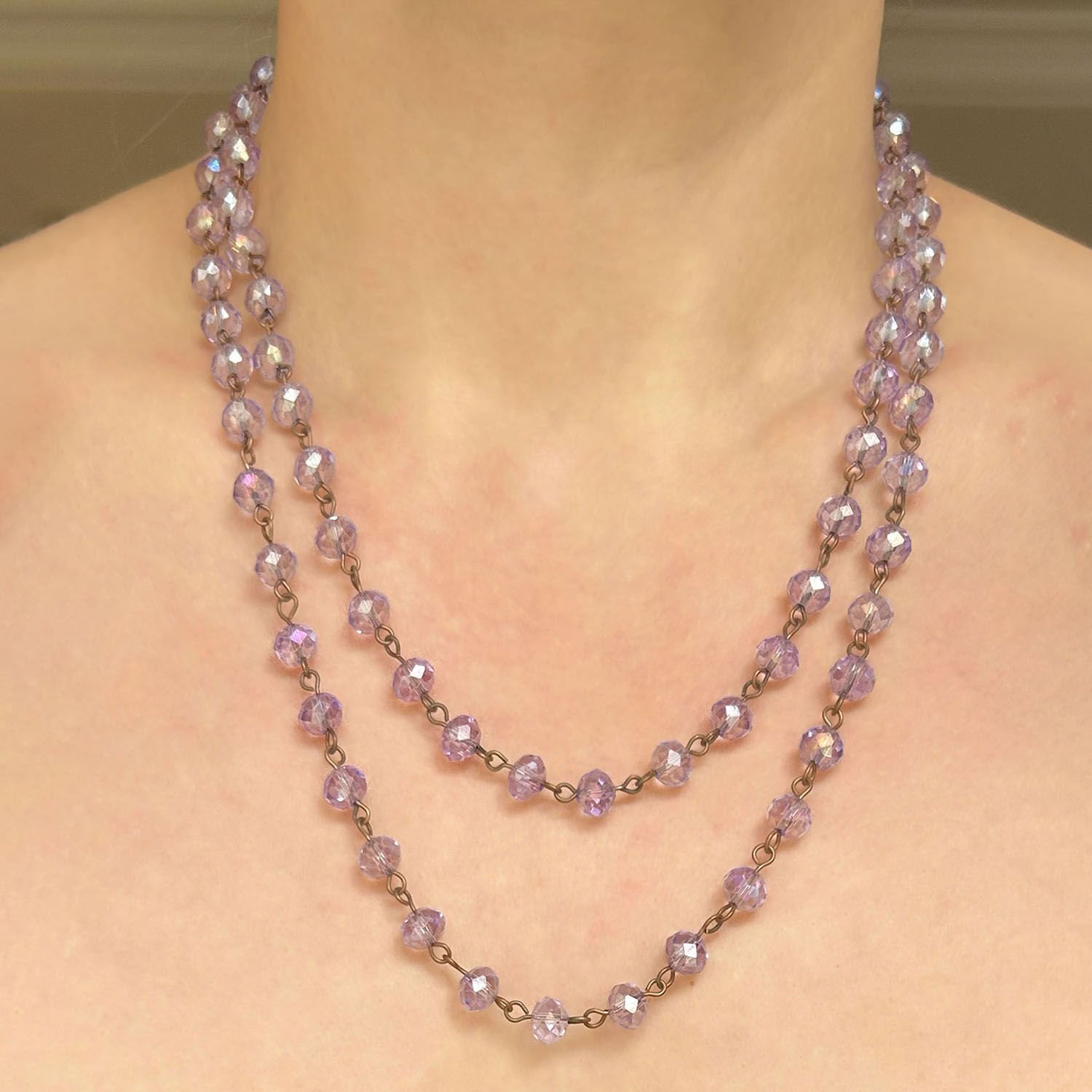 Eflatun Kristal Boncuk Kolye