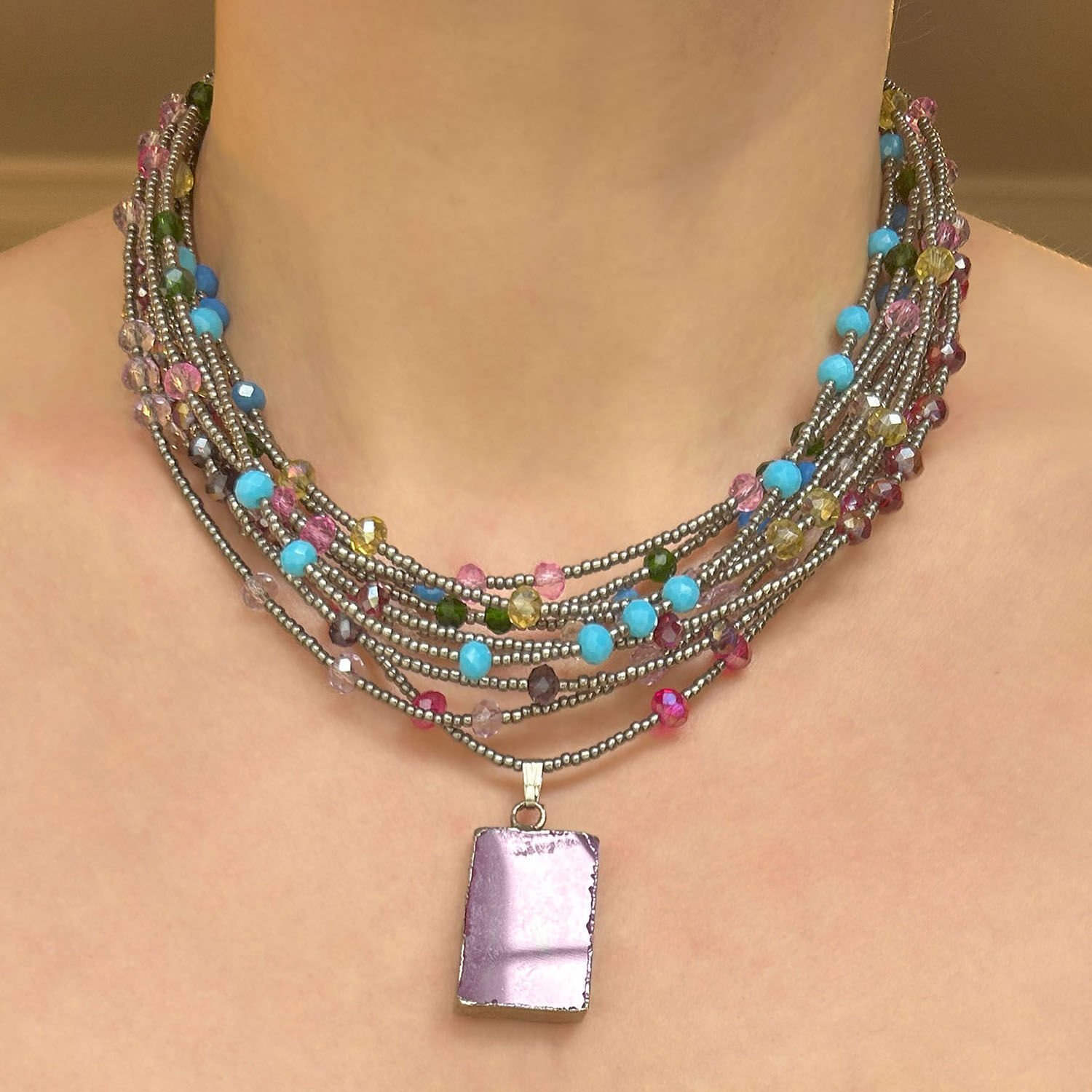 Akik Uçlu Renkli Kolye