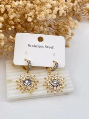 Taşlı Güneş Küpe ( Altın Kaplama )