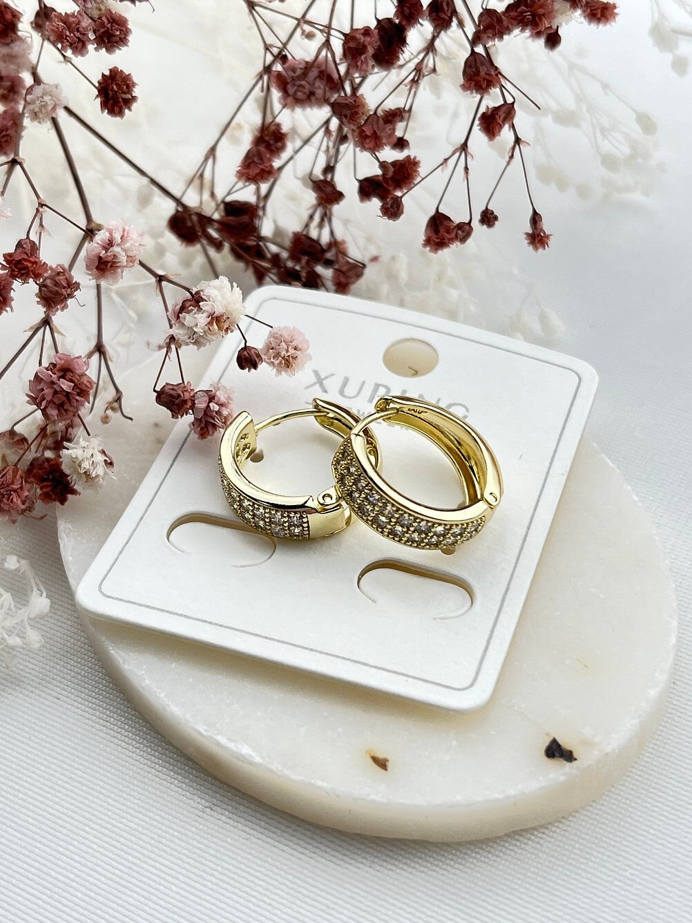 Taşlı Minimalist Halka Küpe