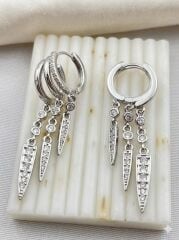 Üçlü Sallantılı Gümüş Kaplama Küpe