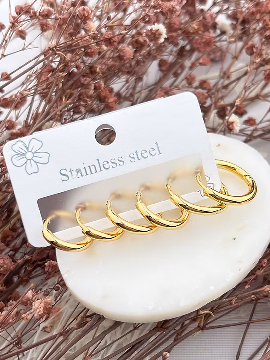 Altılı Altın Kaplama Halka Küpe